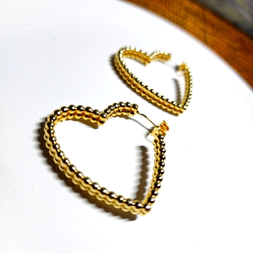 Gold Filled Heart Bead Hoop Earrings